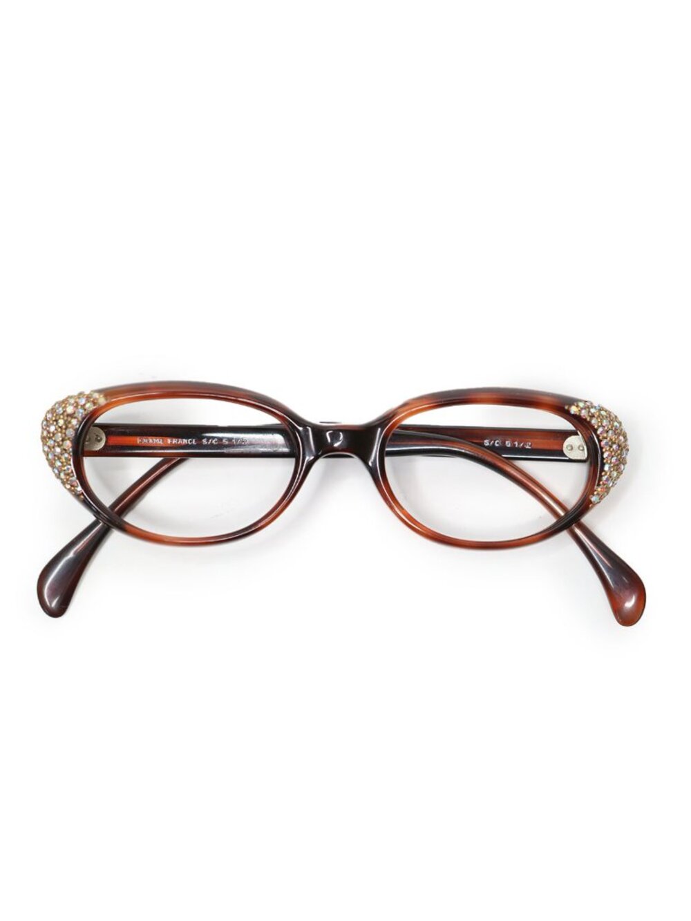 Vintage Frame France Brown Tortoise AB Rhinestone Cat Eye Eyeglasses Frames